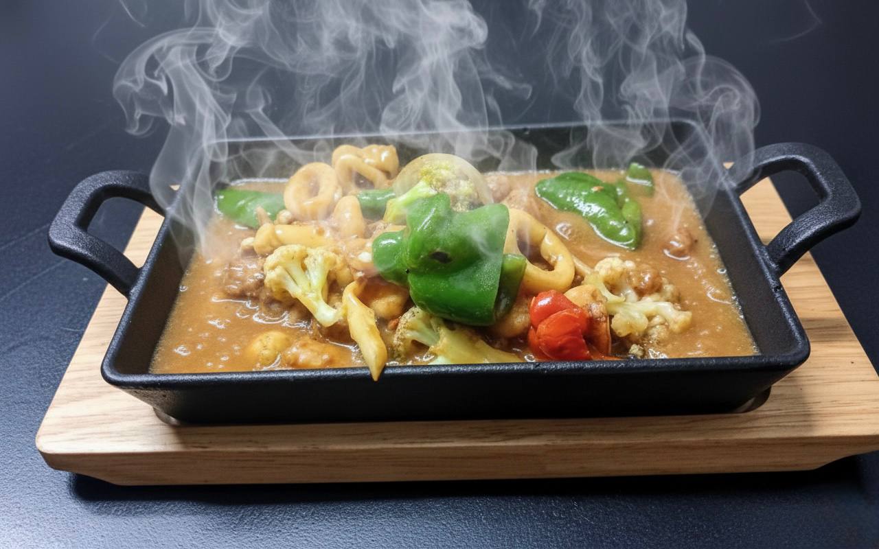 Plat mijoté fumant servi chez KafeS'mof